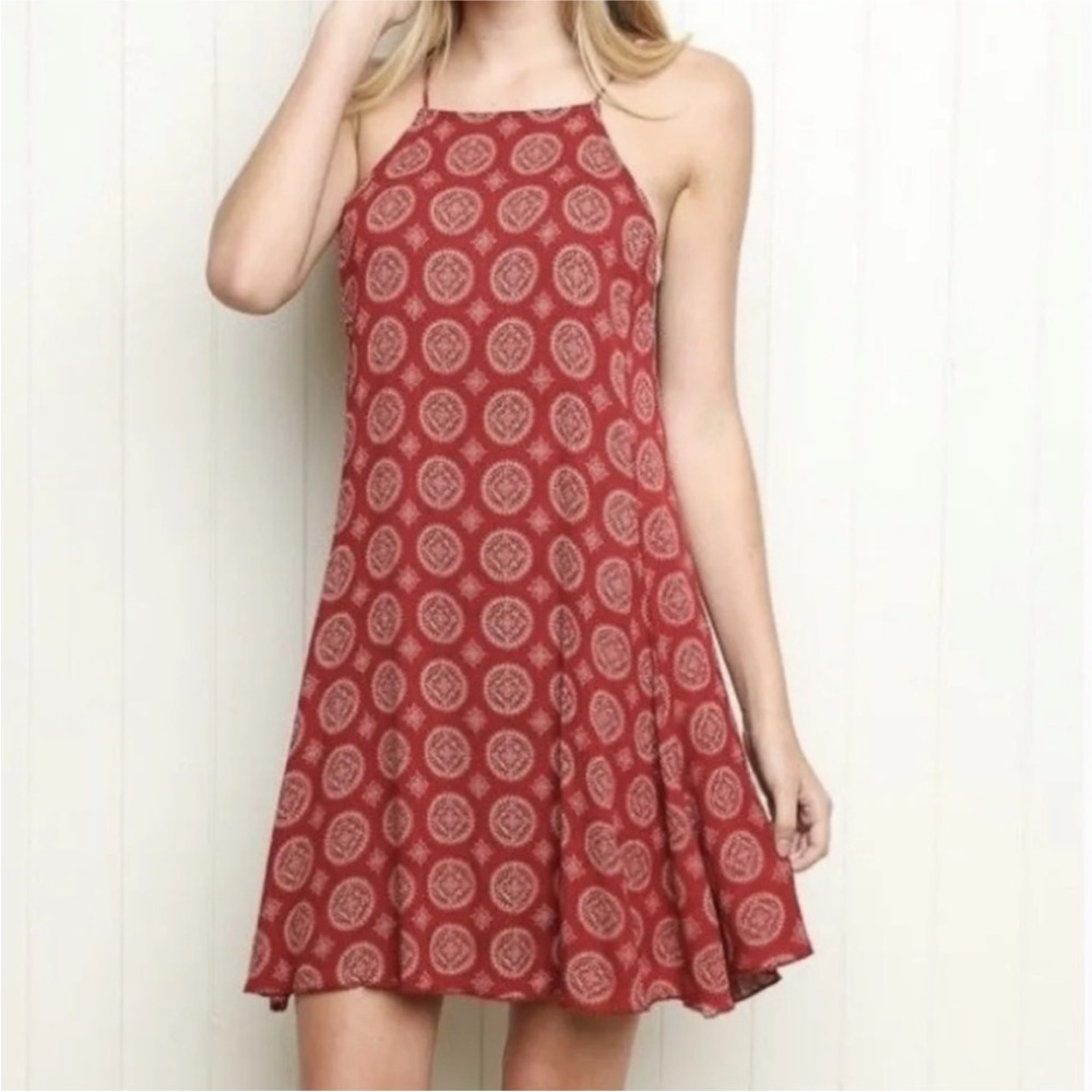 Brandy Melville Paisley Print Burgundy Spaghetti Strap Mini Dress Size XS/S